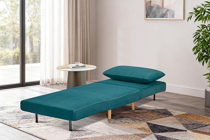 3 in 1 Sleeper Chair Bed Foldable Convertible Chair with Thickened Cushion and Sponge OTE Chenille Fabric Adjustable Backrest Upholstered Accent Sofa for Apartment/Bedroom/Office - Peacock Blue