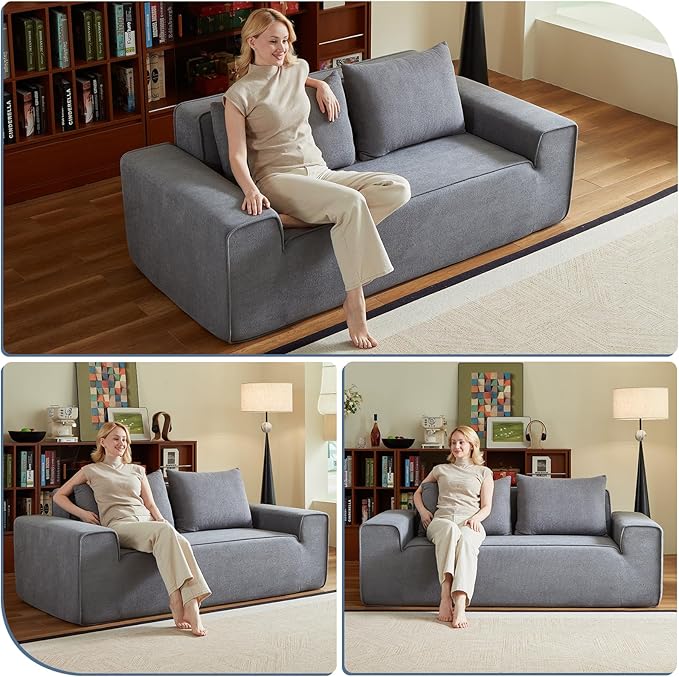 76 Memory Foam Couch 3 Seater Boneless Couh with Deep Seat Small Cloud Sofa for Living Room Office No Assembly Required Sofa (Grey Velvet)