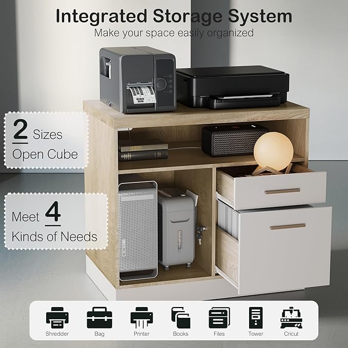 Electric Standing Desk with 2-Drawer File Cabinet Adjustable Height Executive Desk Home Office Workstation with A Engineered Wood 1.18 Solid Desktop Built-in Outlets White Walnut
