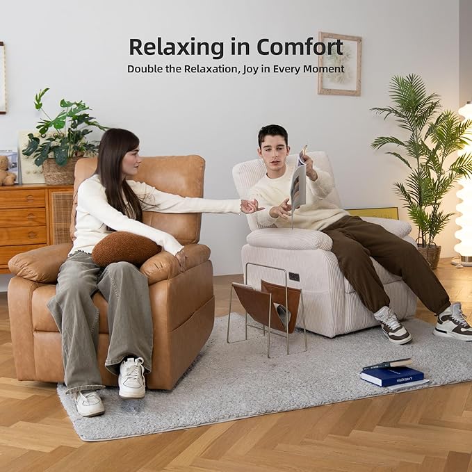 Massage Chair Recliner with HeatManual Recliner Chair for AdultsLazy Boy Recliner Chair with Cup Holder2 PocketsAdjustable BackrestFootrestOversizedHeavy Duty (Brown 4)