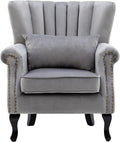 chairus Mid-Century Modern Accent Chair Comfy Single Sofa Chair Channel Back Armchair with Small Pillow for Living Roon Bedroom Club - Velvet Grey