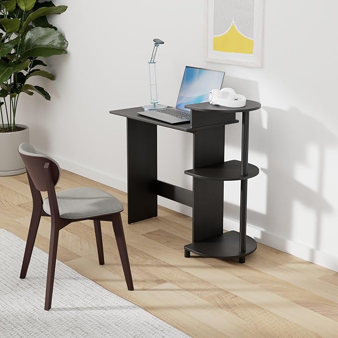 Furinno COMPACT Desk 28.5 Wide Gaming Desk with Shelves Computer Desk with Book Shelf Office Desk for Home Office Study Room Dorm Bedroom Americano