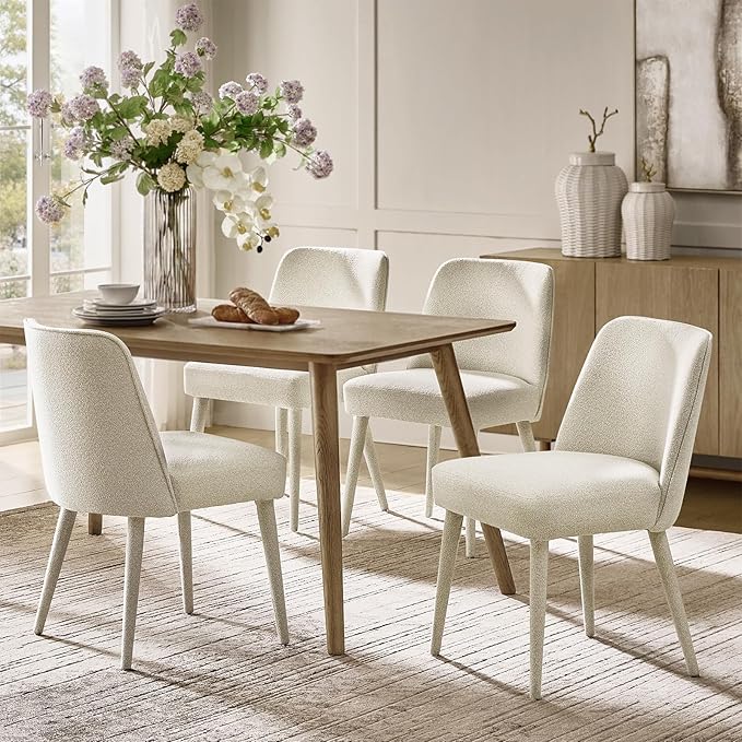 HULALA HOME Modern Dining Chairs Set of 4Linen Fully Chenille Upholstered Dining Room Chairs Set with Foot Peg Solid Wood Frame Armless Kitchen Accent Chairs for Living Room Bedroom Reception