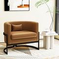 Alunaune Upholstered Modern Living Room Chairs Barrel Accent Chair Faux Leather Armchair Mid Century Lounge Chair Anti Scratch Sofa Tub Bucket Club Side Chair for Bedroom-Brown