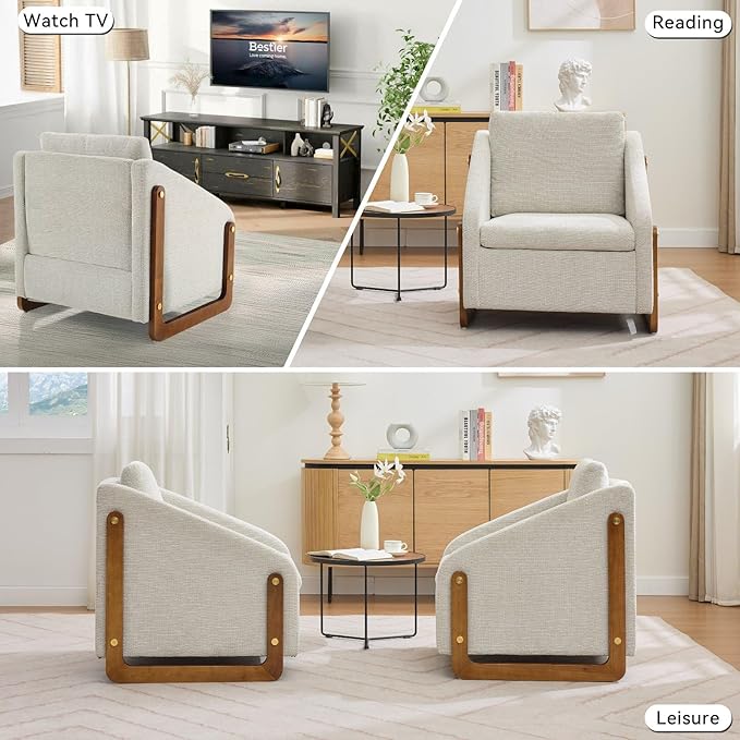 Chenille Accent ChairSingle Sofa Chair with Tilted ArmrestCozy Reading Chair for BedroomLiving Room Chair with Cushioned Backrest and Seat Holds up to 250lbs (Beige)