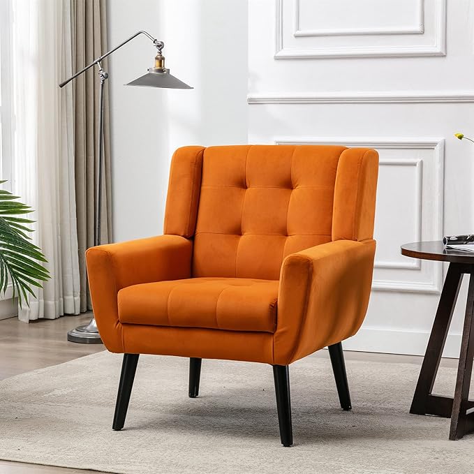 Modern Soft Velvet Material Ergonomics Accent Chair Living Room Chair Bedroom Chair Home Chair with Black Legs for Indoor Home
