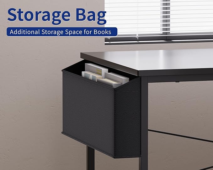 Pamray 47 Inch Reversible L Shaped Gaming Desk Corner Computer Desk with Storage Bag Home Office Table for Writing Study White