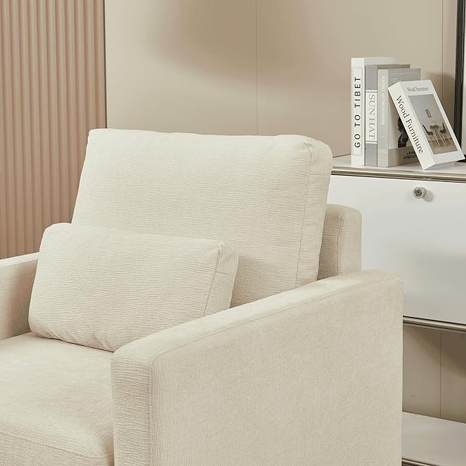 Modern Accent Chair Chenille Upholstery Armchair - Modern Style Solid Wood Frame - Ideal for Living Room Bedroom Office