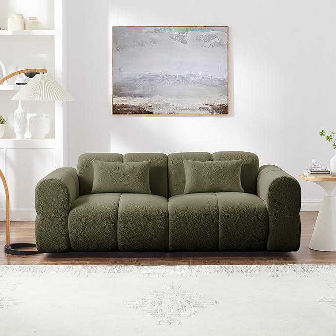 80 Modern Sofa Couch Comfy Deep Seat Lambswool Cloud Sofa Upholstered 3-Seater Boucle Couch Oversized Loveseat for Living Room Bedroom Office Apartment(Green)