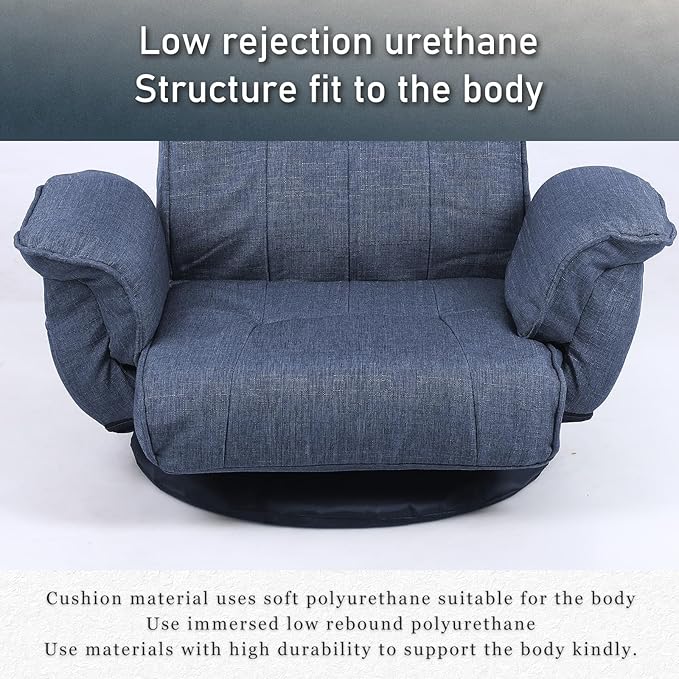 360 Degree Swivel Floor Chairs for Adults Gaming Floor Chair with Back Support 14 Angles Adjustable Comfortable Floor Lounge Chair Folding Video Game Chairs Office Bedroom 201(Blue)