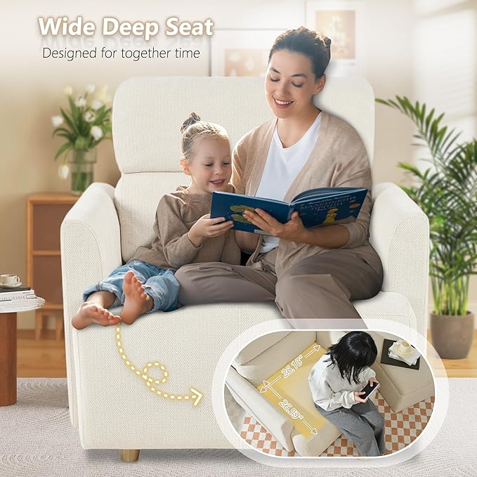 Oversized Accent Chair with Storage Ottoman Lounge Armchair with 2 Arm Pillows Deep Seat Chaise for Living Room Bedroom Beige