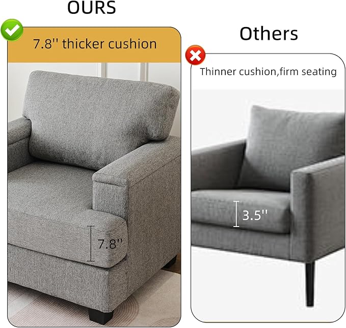 Oversized Living Room Chairs Set of 2Comfy Accent Chair with Armrest OrganizerUpholstered Linen Fabric Armchair Thick CushionBig Reading ChairSofa Chair for BedroomDark Gray