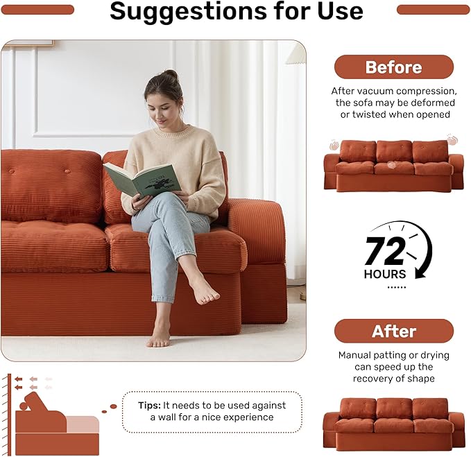 Convertible Sofa Bed3-Seater Boneless Couches for Living Room 2 in 1 Folding CouchFold Out Floor Couch with PillowsCloud Floor LoveseatFloor Futon Sleeper for Living Room Bedroom LoungeOrange