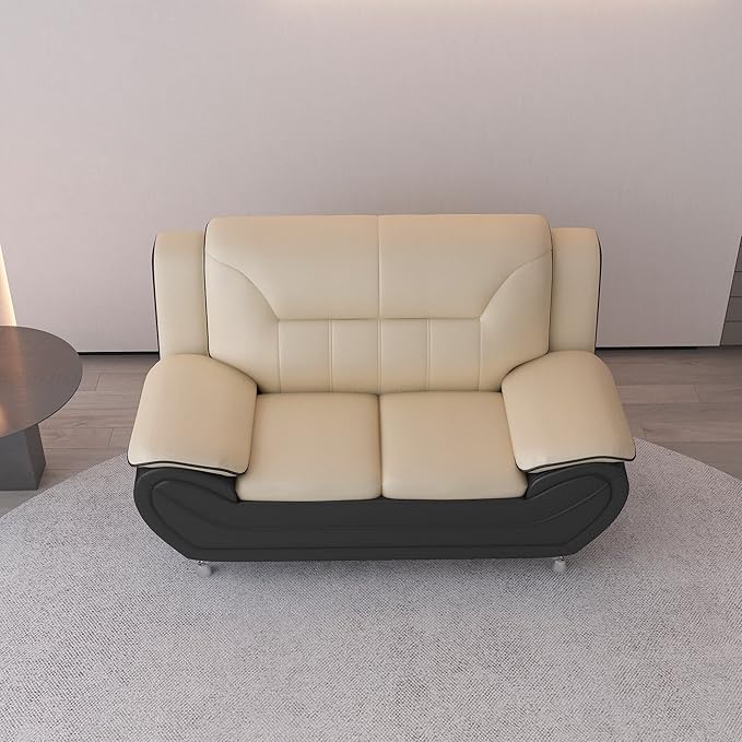 Michael Modern Faux Leather Upholstered Stainless Steel Legs Living Room Loveseat Black Camel