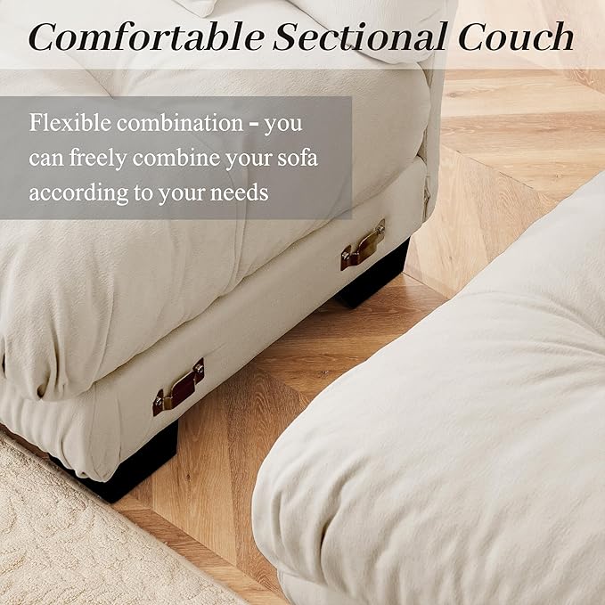 Modular Sectional Sofa for Living Room173 L-Shaped Comfy Couch with Ottoman Oversized 4 Seater Beige Sectional Couches with Pillows Fluffy Couch Set with Deep Seat