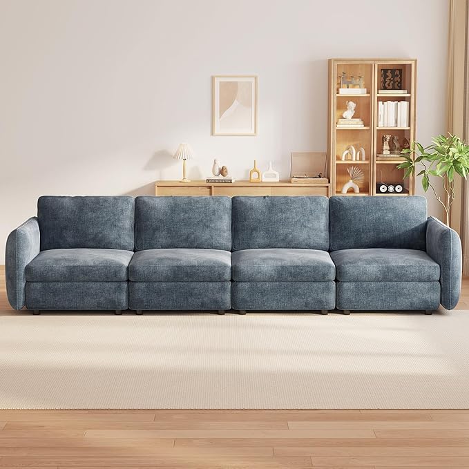 Guyii 120 4 Seater Couch Sofa with Deep SeatsComfy Blue Sectional Sofa Modern Upholstered Modular Couch for Living Room Bedroom Apartment