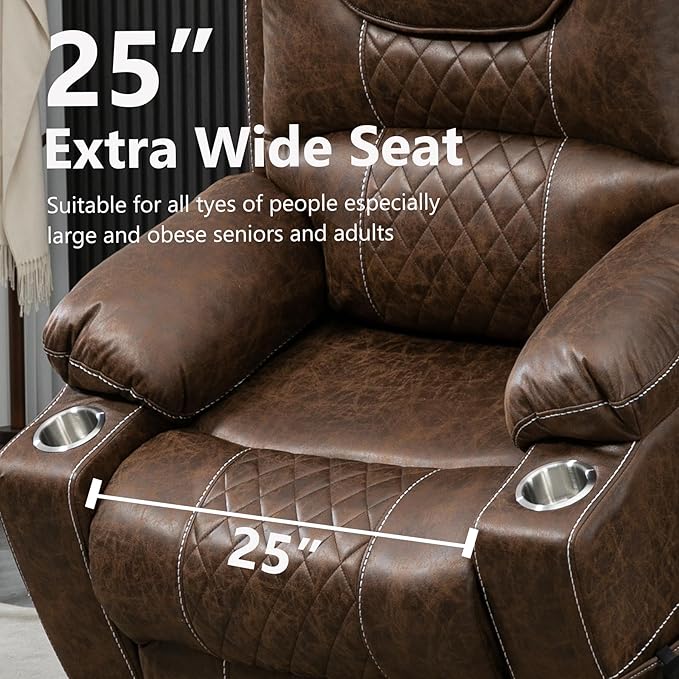 Oversized Power Lift Recliner Chair for Big and Tall 400 LBS Dual Motor Electric Recliner with Heat &amp Massage Zero Gravity Leather Sofa Chair for Living Room Home Theater Coffee Brown