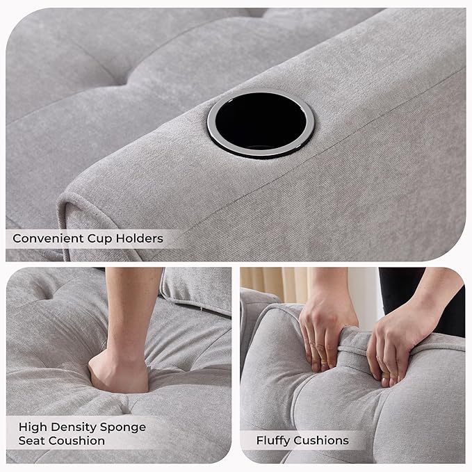 Convertible Sofa Bed Pull Out Loveseat Sleeper CouchLinen Fabric 2 in 1 Folding Couch Bed Fold Out Floor Futon Couches with Cup Holder for Living Room BedroomSmall Space Light Grey