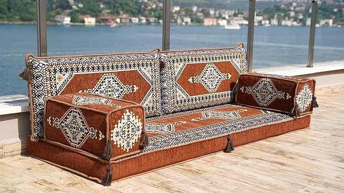 Single Arabic Floor Seating Cushions Arabic Majlis Floor Sofa Reading Nook Loveseat Sofa Single Floor Couch Ottoman Floor Pillows (Brown)