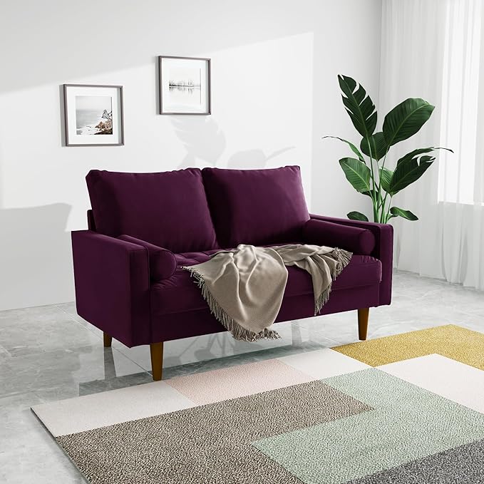 SILKIR Velvet Loveseat Sofa Love Seats Furniture for Small Spaces Mid-Century Modern Loveseats for Living Room Love Seat Couch 58 Inches Eggplant