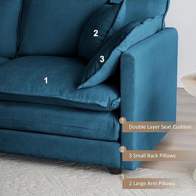 111.42 Modular Sectional Sofa Convertible Modern L Shaped Sofa Blue Chenille Deep Seat Cloud Couches Set with Ottoman for Living Room Bedroom Apartment Office 3 Seater