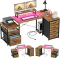 Unikito Reversible L Shaped Computer Desk with Fabric File Drawers 70.8 Large Office Desk with RGB LED Light &amp Power Outlets &amp Monitor Stand &amp CPU Stand Sturdy Corner Gaming Desk Rusti