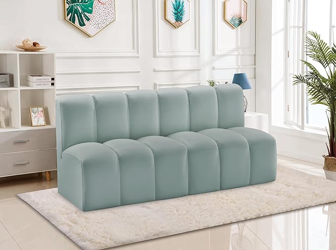 Meridian Furniture 101Mint-S2A Arc Collection Modern | Contemporary Modular Sofa with Soft Mint Green Vegan Leather Deep Channel Tufting Modular 60 W x 31 D x 30 H Mint