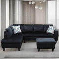 L Shaped Sectional Couch with Ottoman Modern Lounge Modular Sectional Sofa with Storage L Shaped Couch for Living Room Bedroom Dark Blue