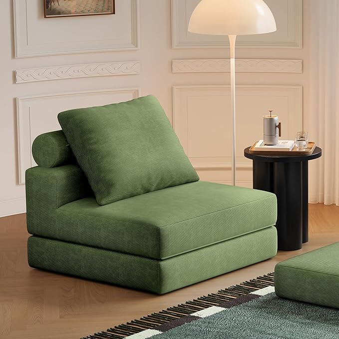 Folding Sofa Bed 3-in-1 Convertible Sleeper Chair Bed with Pillows Foldable Floor Couch with High-Density Foam Futon Small Boneless Couch for Living Room Bedroom Lounge Single Green