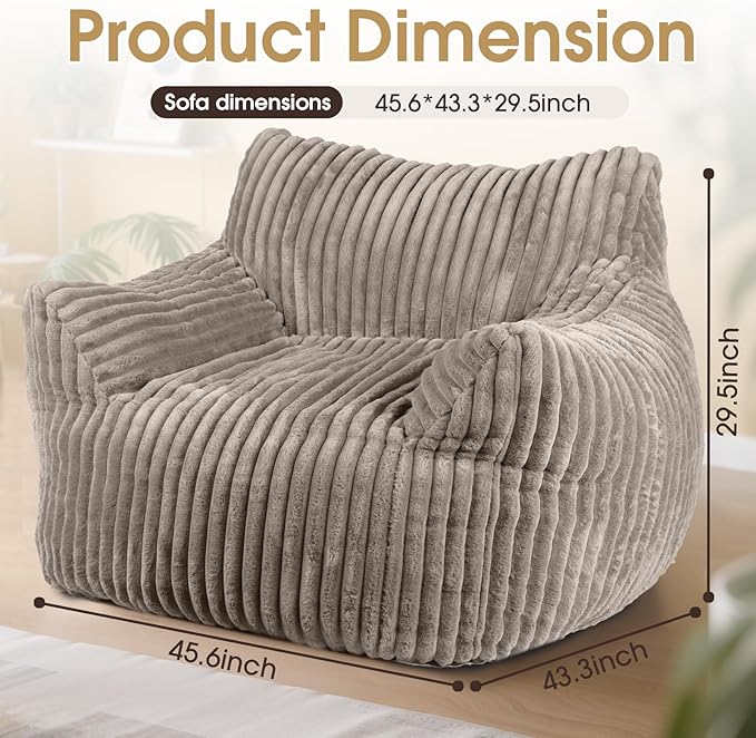 Giant Bean Bag Chair Oversized Plush Comfy Bean Bag Sofa for Adults and Kids with Armrests Memory Foam Mini Couch Single Lounges for Living Room Bedroom &amp Game Room(Taupe)