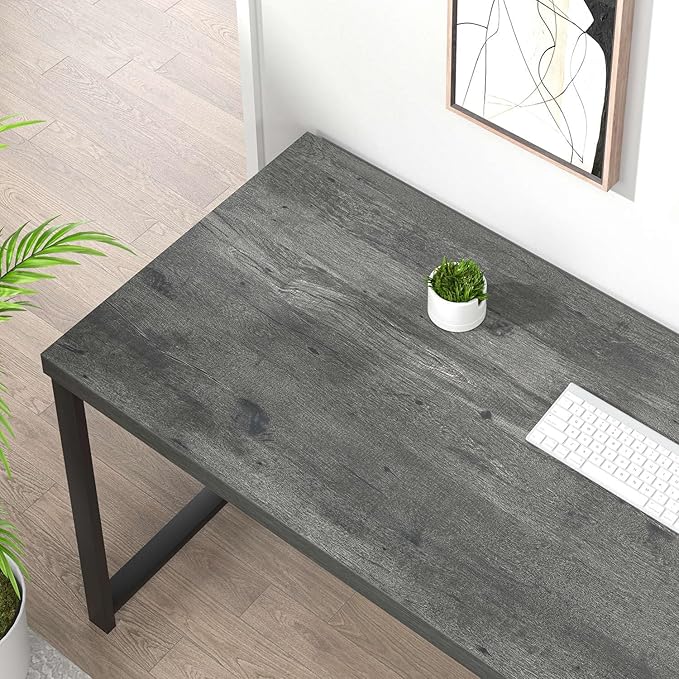 EXCEFUR Industrial Computer Desk Home Office Desk with Storage Shelves Wood Study Writing Table for Bedroom Living Room Grey 53 Inch
