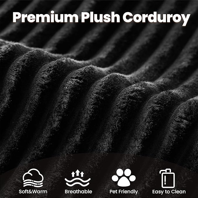 32.7'' Corner Seat for Modular Sectional Sofa Deep Seat Upholstered Convertible Sleeper Sofas L/U/V Shaped Plush Corduroy Cloud Couch for Living Room Apartment Black