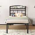 18 Inch Metal Bed Frame - Twin Size Black Heavy Duty Bedframe Platform Basic Mattress Foundation with Headboard &amp Charging Station No Box Spring Needed/Easy Assembly/Noise-Free
