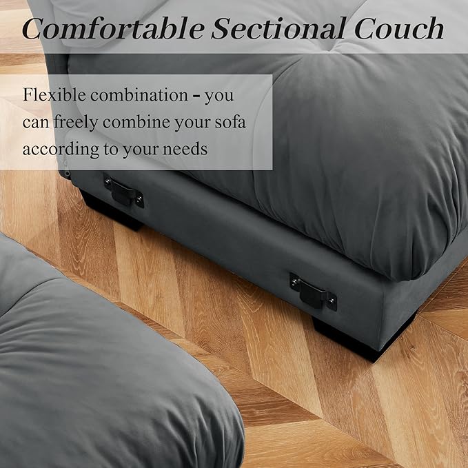 166 Modular Sectional SofaVelvet Upholstered Couches for Living Room4 Seater Grey Sofa Couch with Movable OttomanBig Comfy Cloud Couch with Deep Seats for Living RoomApartmentBedroom