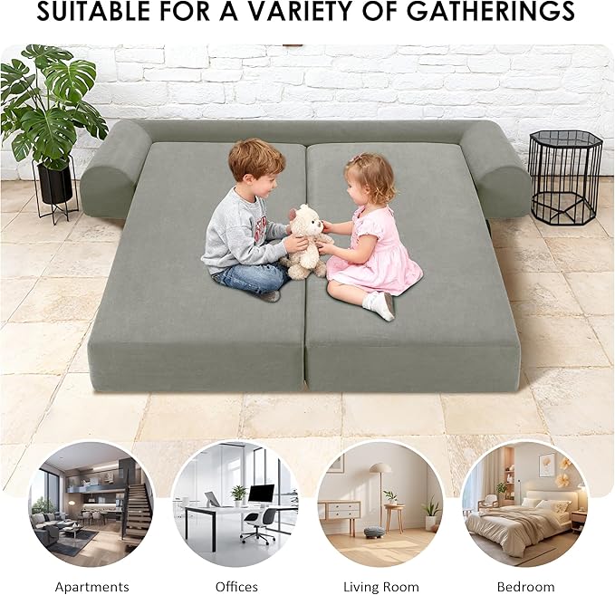 80 Convertible Sofa Bed No Assembly Modern Boneless Compression Sofa in Box 3-in-1 Corduroy Folding Pull Out Couch with Pillows Floor Couch with Side Storage Pocket for Living RoomLight Grey