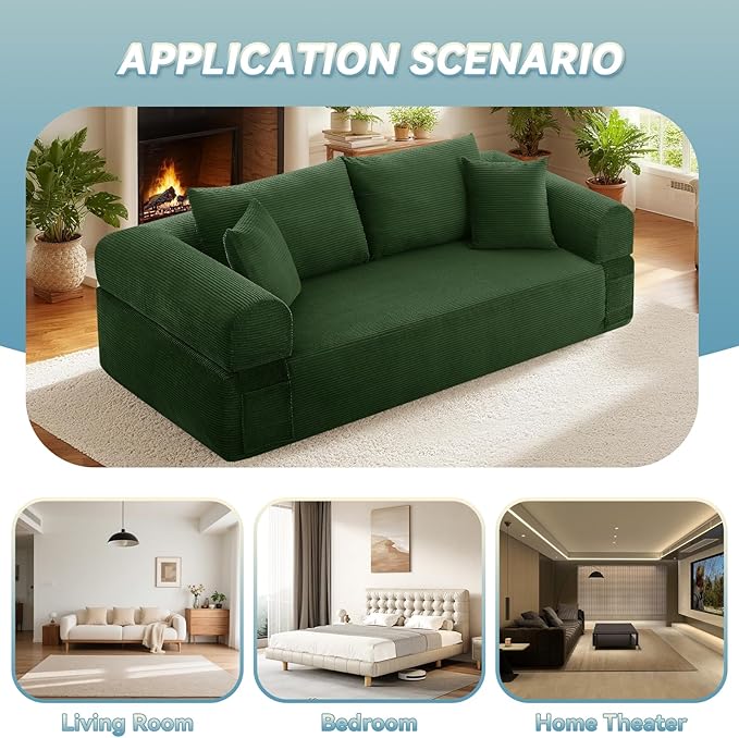 3 Seater Sofa Couch for Living Room (Green 38 D + 4 Pillows)