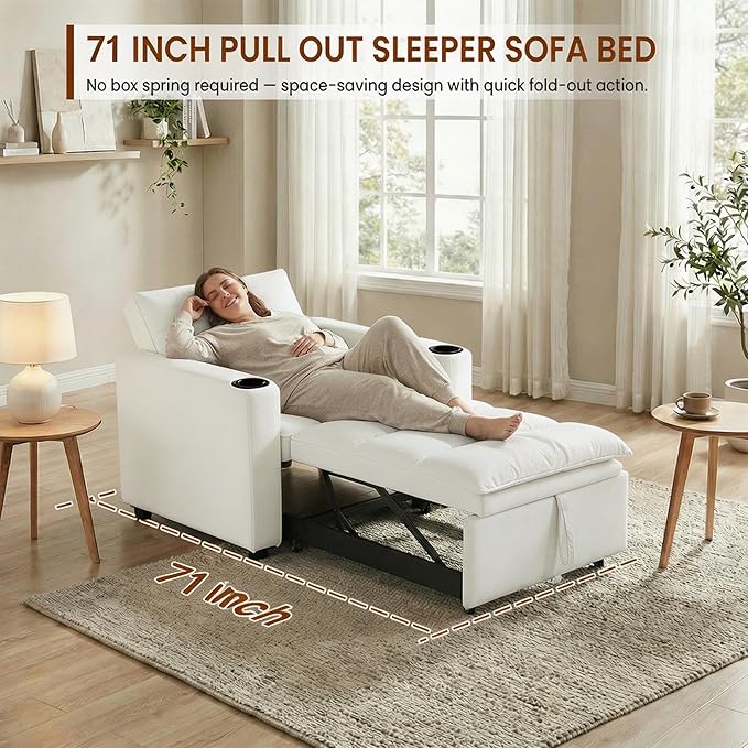 Casaphoria Convertible Sleeper Chair 66.54 Futon Sofa Bed Single Sleeper Sofa Small Couch Bed with Adjustable Backrest for College Dorm Bedroom Studio Apartment