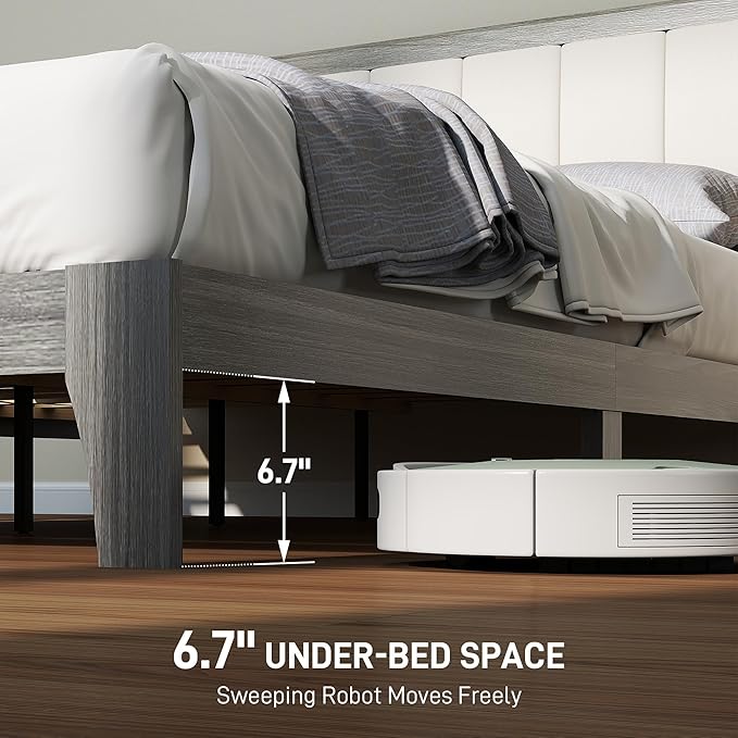 HOMCOM Full Size Bed Frame with Upholstered Headboard Platform Bed Frame with Wooden Slats No Box Spring Needed Easy Assembly Gray