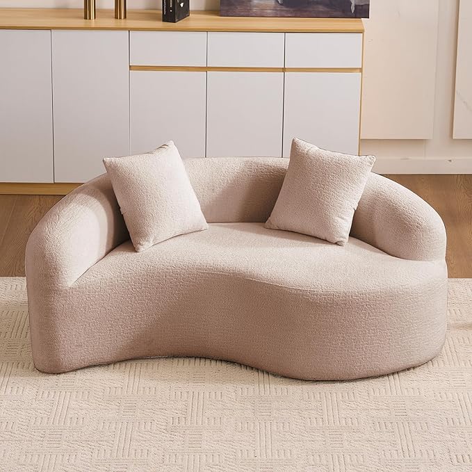 67 Modular Sectional Loveseat Sofa Chenille Upholstered Cloud Couch with S-Shaped Cushion Boneless Couch Sleeper Deep Seat Sofa with Throw Pillows for Living Room (Beige) | Chenille Comfortable
