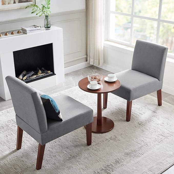 Upholstered Accent Chairs Set with Matching Table 2pcs Slipper Chair Decorative Accent for Living Room Waiting Room Guest Lobby (Grey)