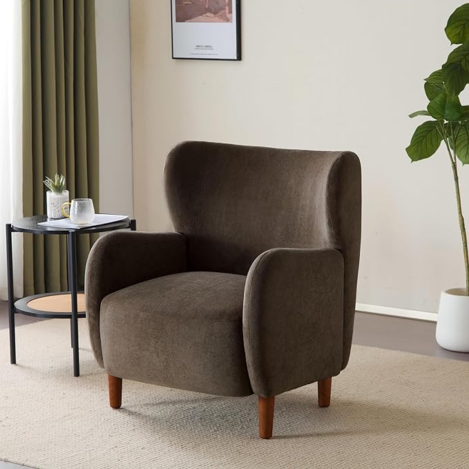 Christopher Knight Home Dolly Mid-Century Modern Velvet Upholstered Wingback Club Chair Living Room Lounge Chair for Relaxation Reading Armchair Solid Wood Living Room Accent Chair Dark Brown