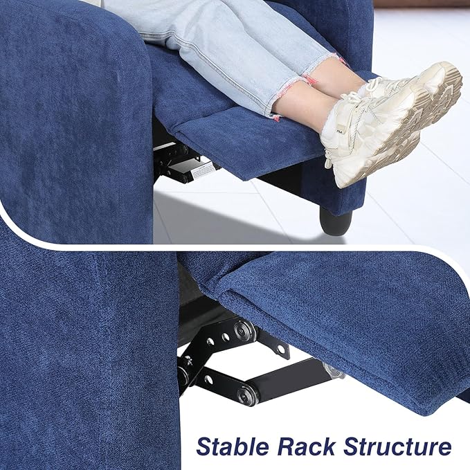 Compact Reclining Chair Linen Upholstered Single Recliner Sofa Chair with Adjustable Backrest &amp Footrest Ideal for Home Living Room Bedroom Office Navy Blue