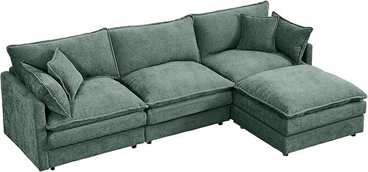Cloud Couch Modular Sectional Sofa 102-Inch L-Shaped Chenille Fabric 3-Seater with Movable Ottoman Living Room Couch Set with Memory Foam Cushions (Mint Green L)