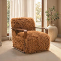 Comfortable Faux Fur Reading ChairModern Luxury Accent Chair Side Chairs with Curved Wooden Armrests for ApartmentLiving RoomOfficeStudyCamel+Brown