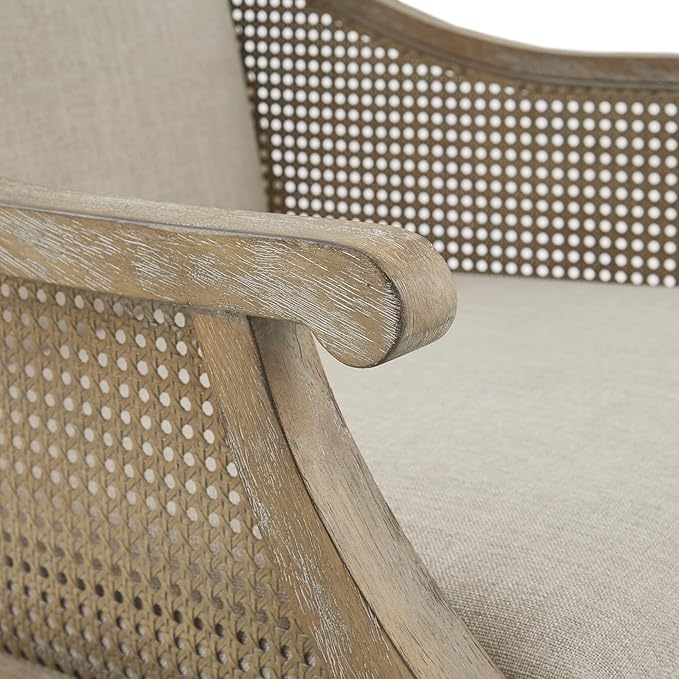 Martha Stewart Isla Accent Chairs for Living Room with Solid Wood Frame Cane Webbed Swoop Track Arms Turned Legs Farmhouse Coastal Cottage Deep Seating Lounge - Reclaimed Wood Natural