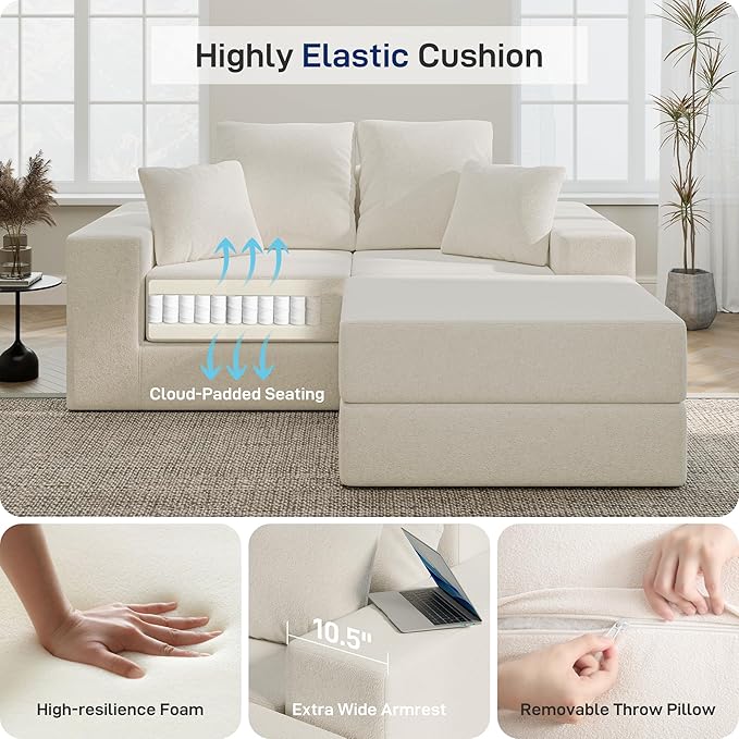 Cloud Modular Sectional Sofa Comfy Boneless Couch for Living Room Modern L-Shaped Couch with Reversible Chaise Customizable Sleeper Sofa with Non Slip No Assembly &amp Deep Seat Beige
