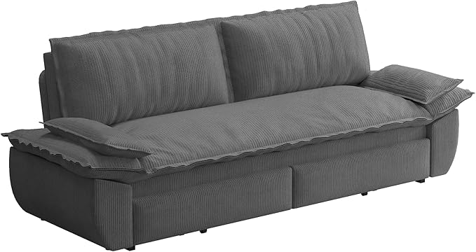 73.2‘’ Queen Size Sofa Bed Corduroy Loveseat 3-in-1 Convertible Sleeper Sofa Couch Love Seat Pull Out Sofabed Space Saving Gray