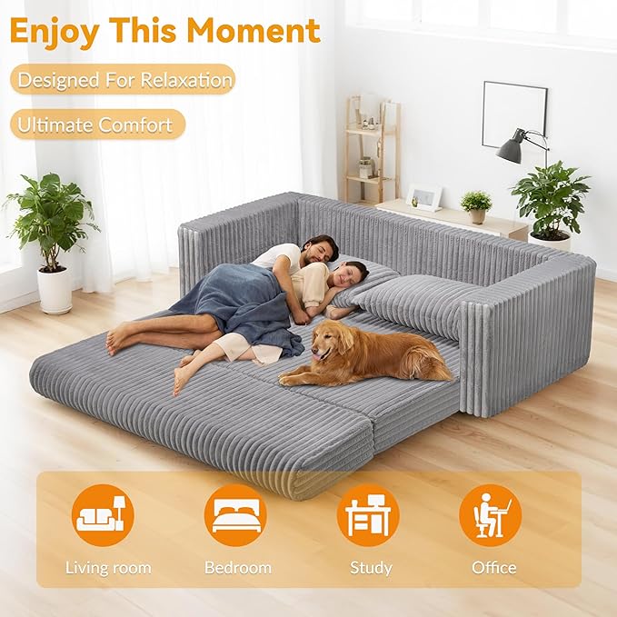 HABUTWAY Folding Sofa Bed 2 in 1 Convertible Sleeper Chair with 2 Pillows Portable Fold Out Chair Bed with Armrest Comfy Floor Couch Lazy Sofa for Living Room Bedroom Dorm Home Office Light Grey