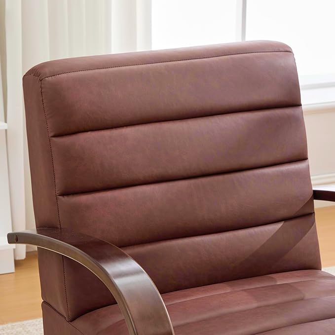 KEIKI 30.3 Upholstered Swivel Accent Chair with Solid Wood Armrests Comfy PU Lounge Single Sofa Chair 360° Swivel Armchair Sofa Chairs for Living Room Bedroom Office Brown