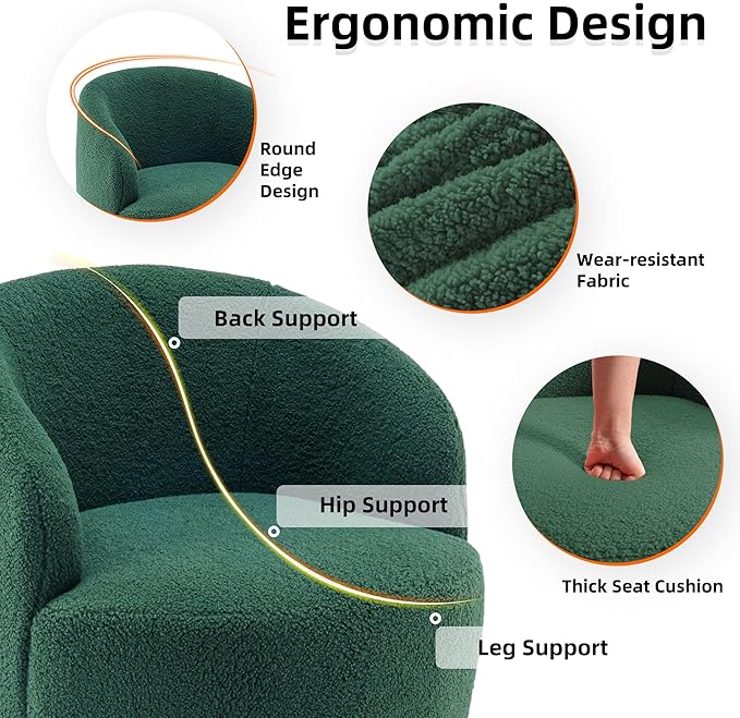 Homtique Small Swivel Barrel ChairComfy Round Club Chairs for Living Room Bedroom360 Degree Swivel Single Sofa Lounge Accent Chair Boucle Armchair for ApartmentHotel (Teddy-Green)